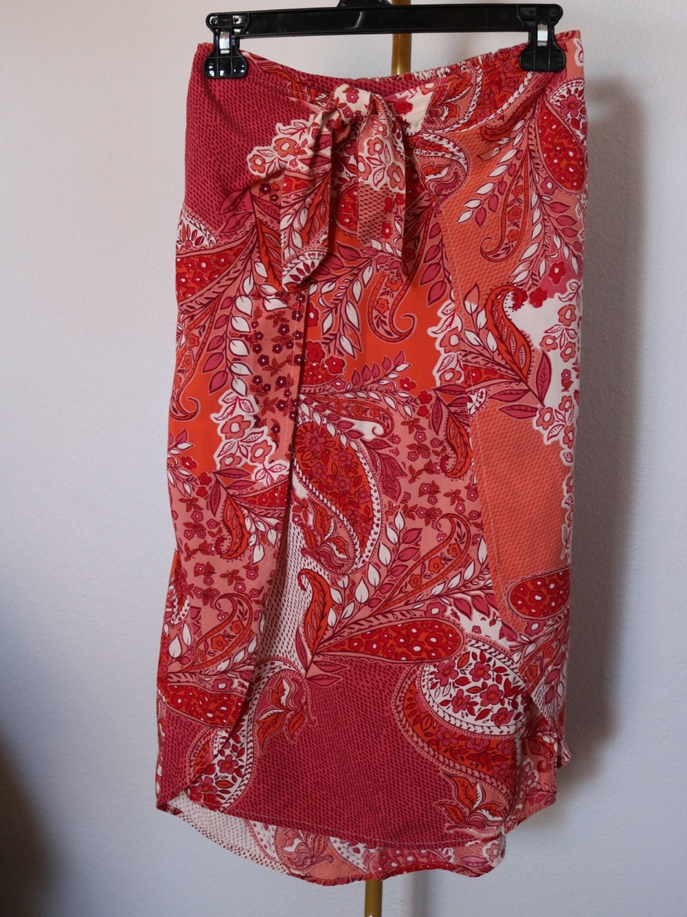 Patrons of Peace Pink Paisley Wrap Skirt XS Boho Midi Side Slit Elastic Waist